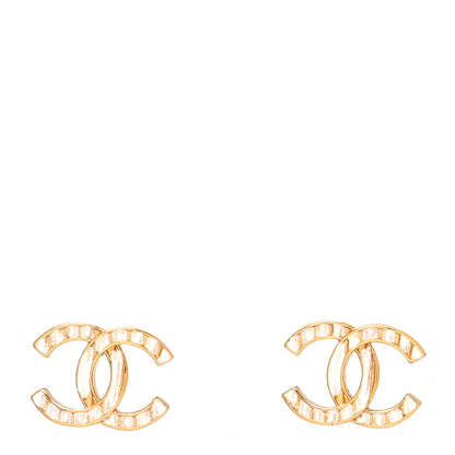 Chanel Metal CC Earrings Gold White 1 of 4
