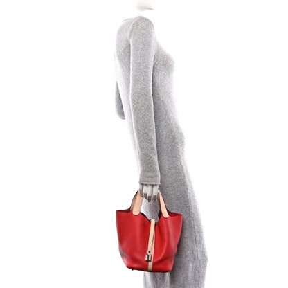 Hermes Taurillon Clemence Swift Eclat Picotin Lock 22 MM Gold Rouge Tomate Rose Eglantine 2 of 12