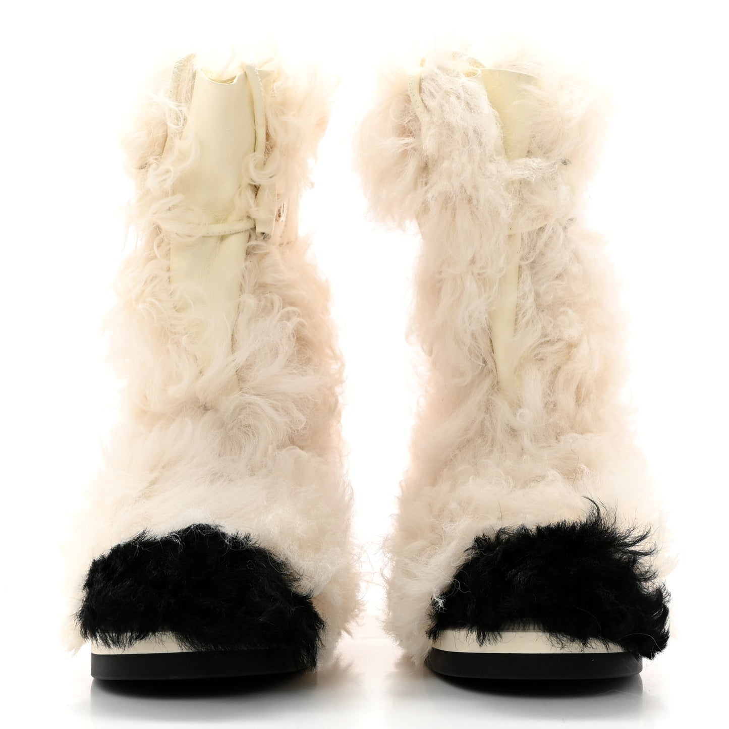 Shearling Sheepskin High Boots 38.5 Ivory Black