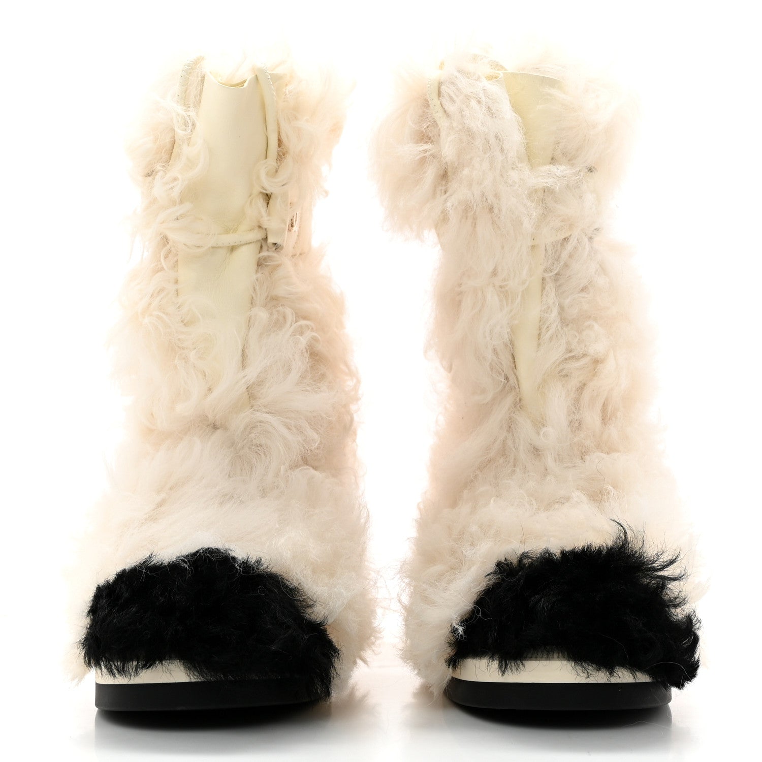 Chanel Shearling Sheepskin High Boots 38.5 Ivory Black 2 of 11