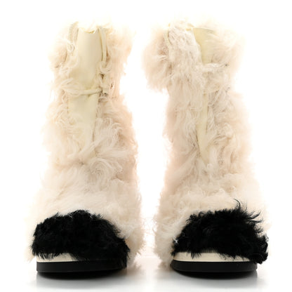 Chanel Shearling Sheepskin High Boots 38.5 Ivory Black 2 of 11