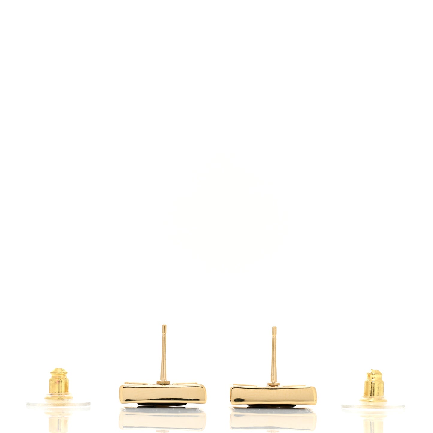 Metal Enamel CC Square Earrings Gold Black