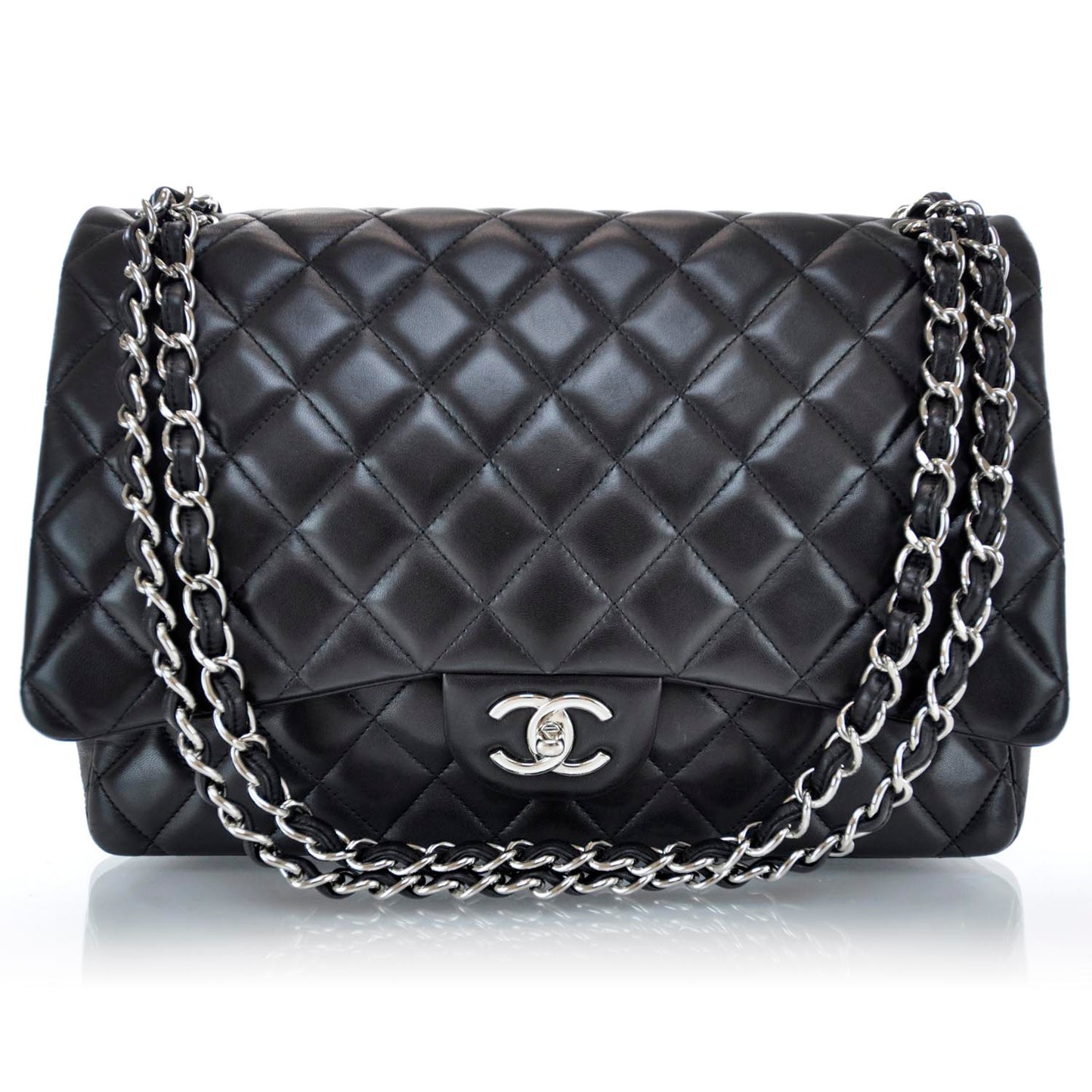 Lambskin Quilted Maxi Double Flap Black