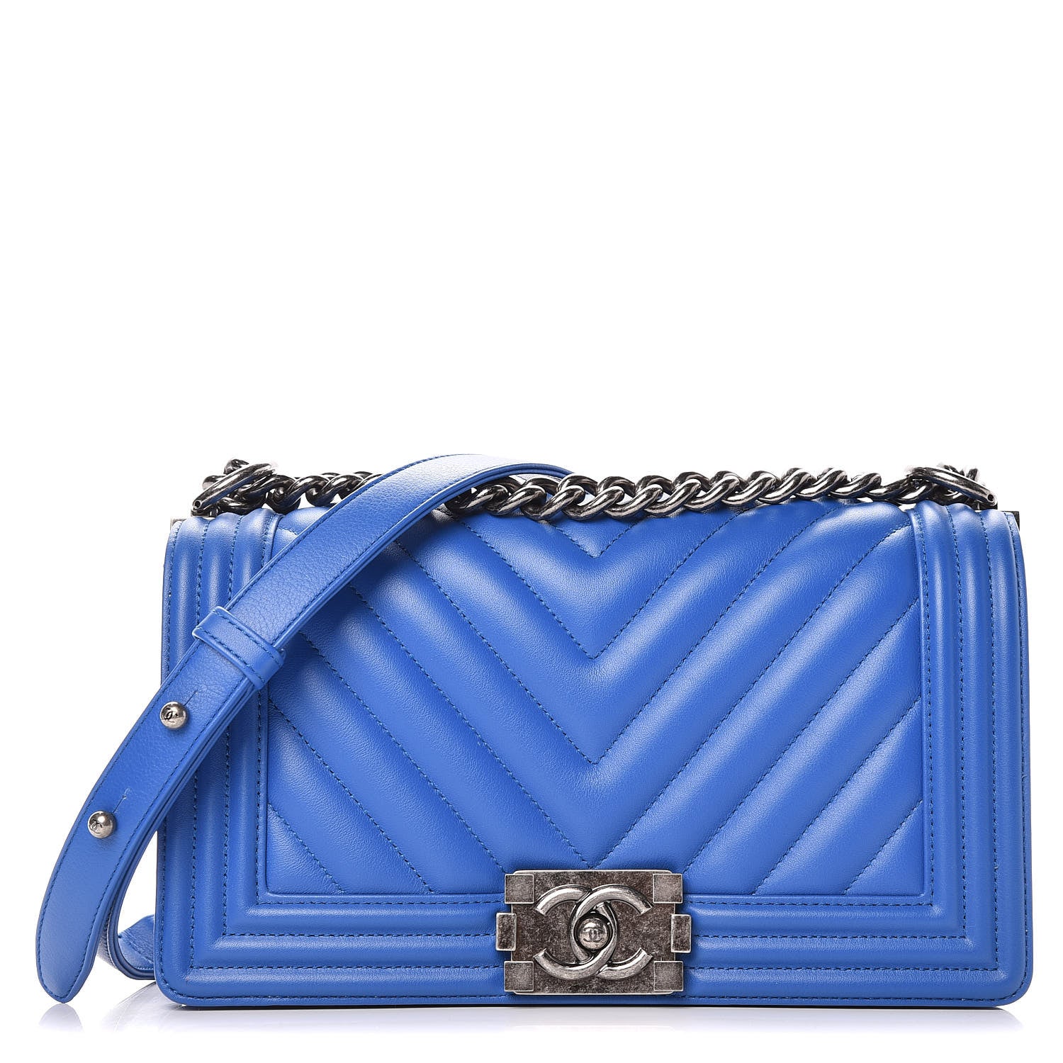 Chanel Lambskin Chevron Quilted Medium Boy Flap Blue 1 of 9