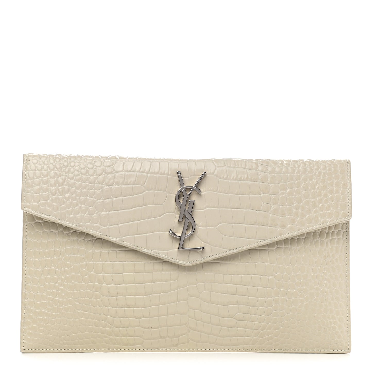 Calfskin Crocodile Embossed Uptown Monogram Pouch Crema Soft