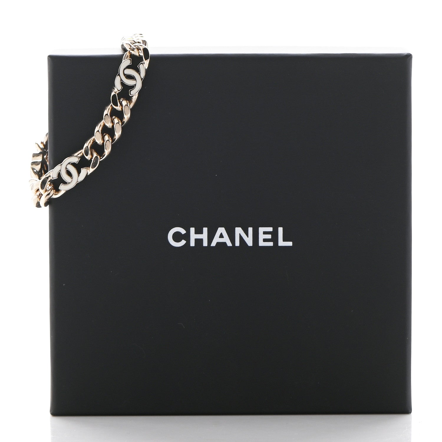 Chanel Enamel Metal CC Chain Bracelet Gold White 5 of 5