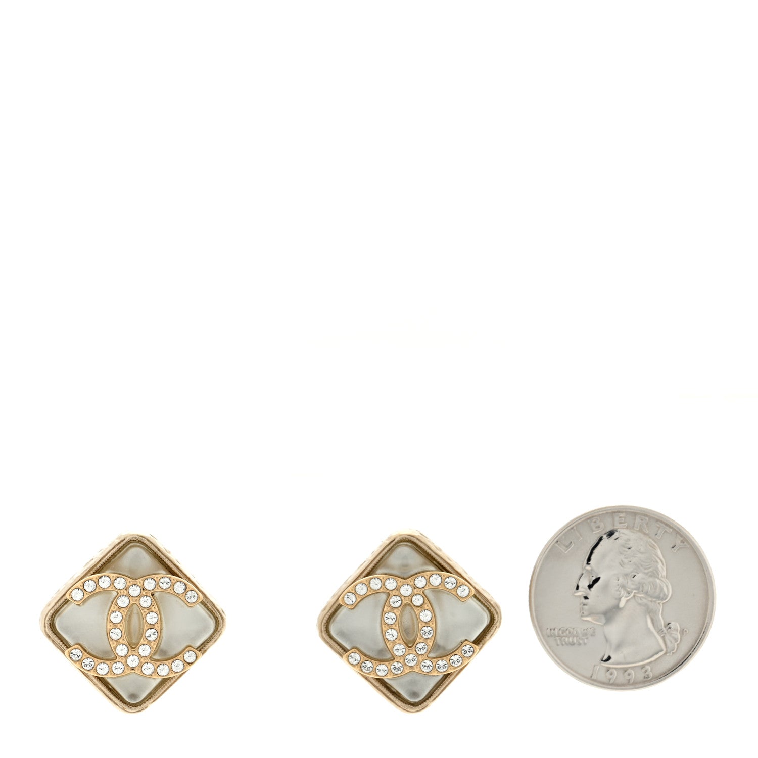 Chanel Pearl Crystal CC Square Earrings Gold 2 of 4
