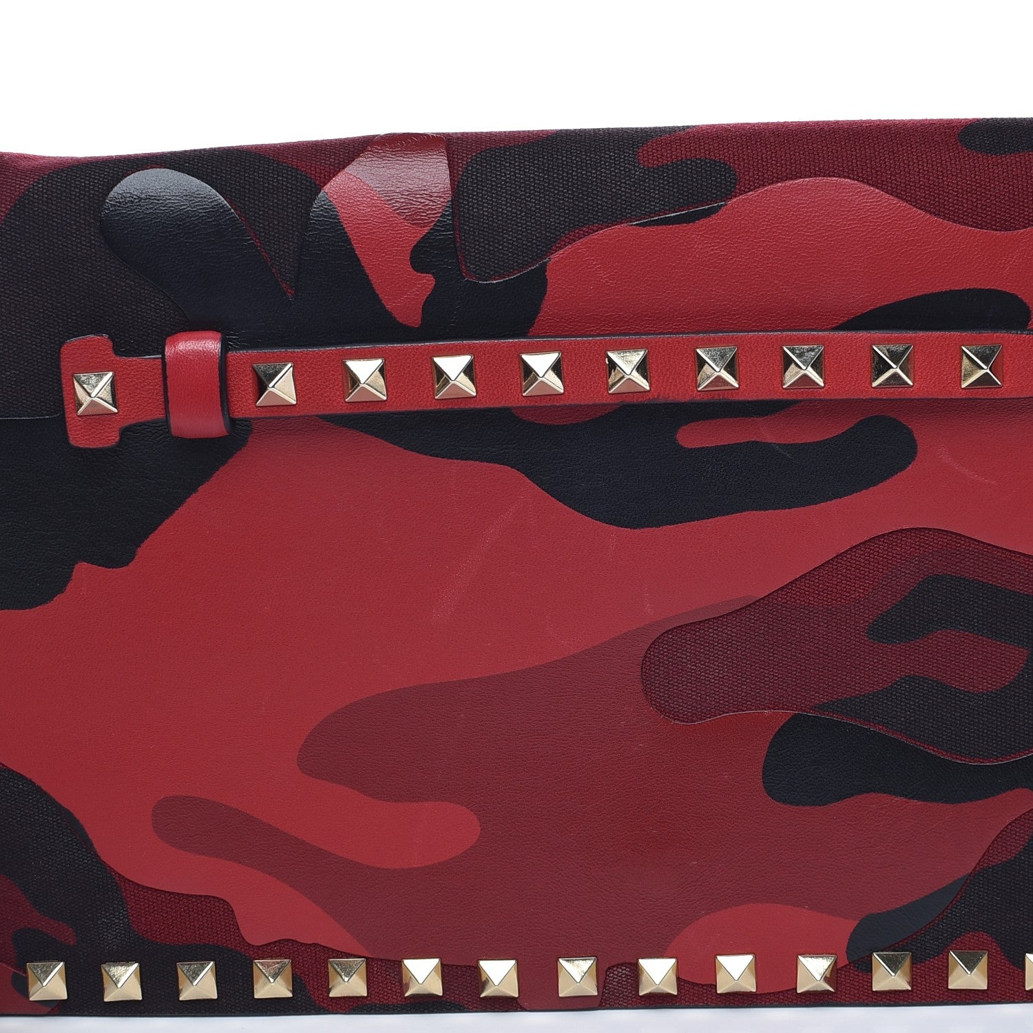 Valentino Garavani Nappa Canvas Camouflage Rockstud Wristlet Clutch Red Black 6 of 8