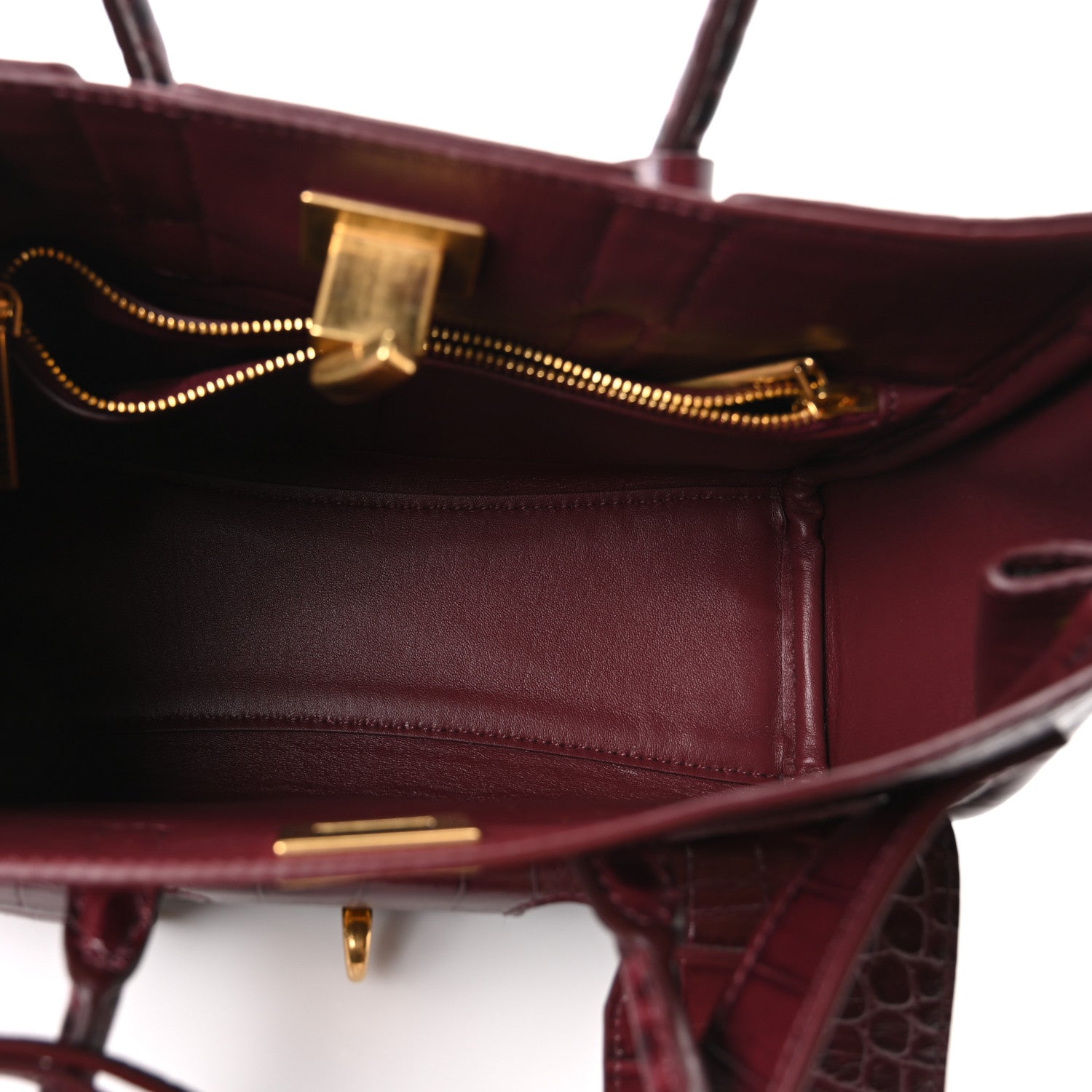 Balenciaga Calfskin Crocodile Embossed Mini Bel Air Carry All Bag Dark Burgundy 5 of 9