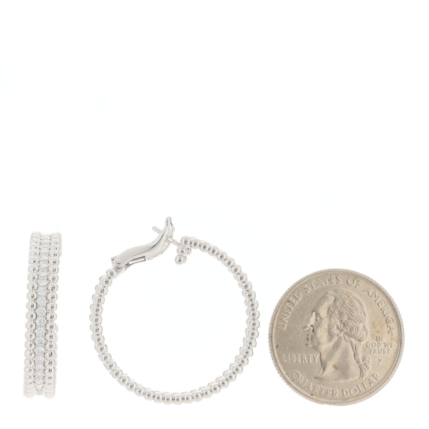 18K White Gold Diamond Perlee Hoop Earrings