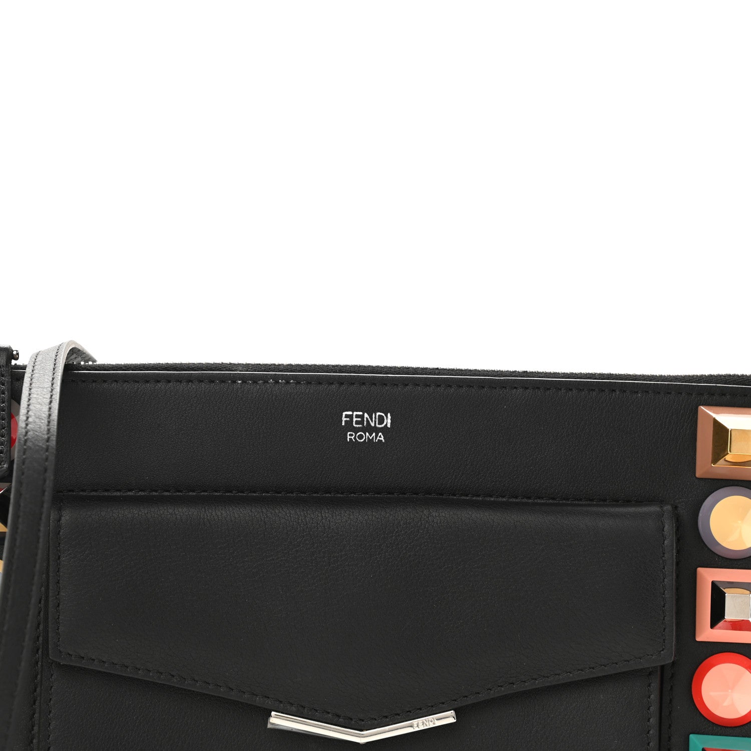 Fendi Vitello Dolce Studded Mini 2Jours Pouch Black Multicolor 9 of 12
