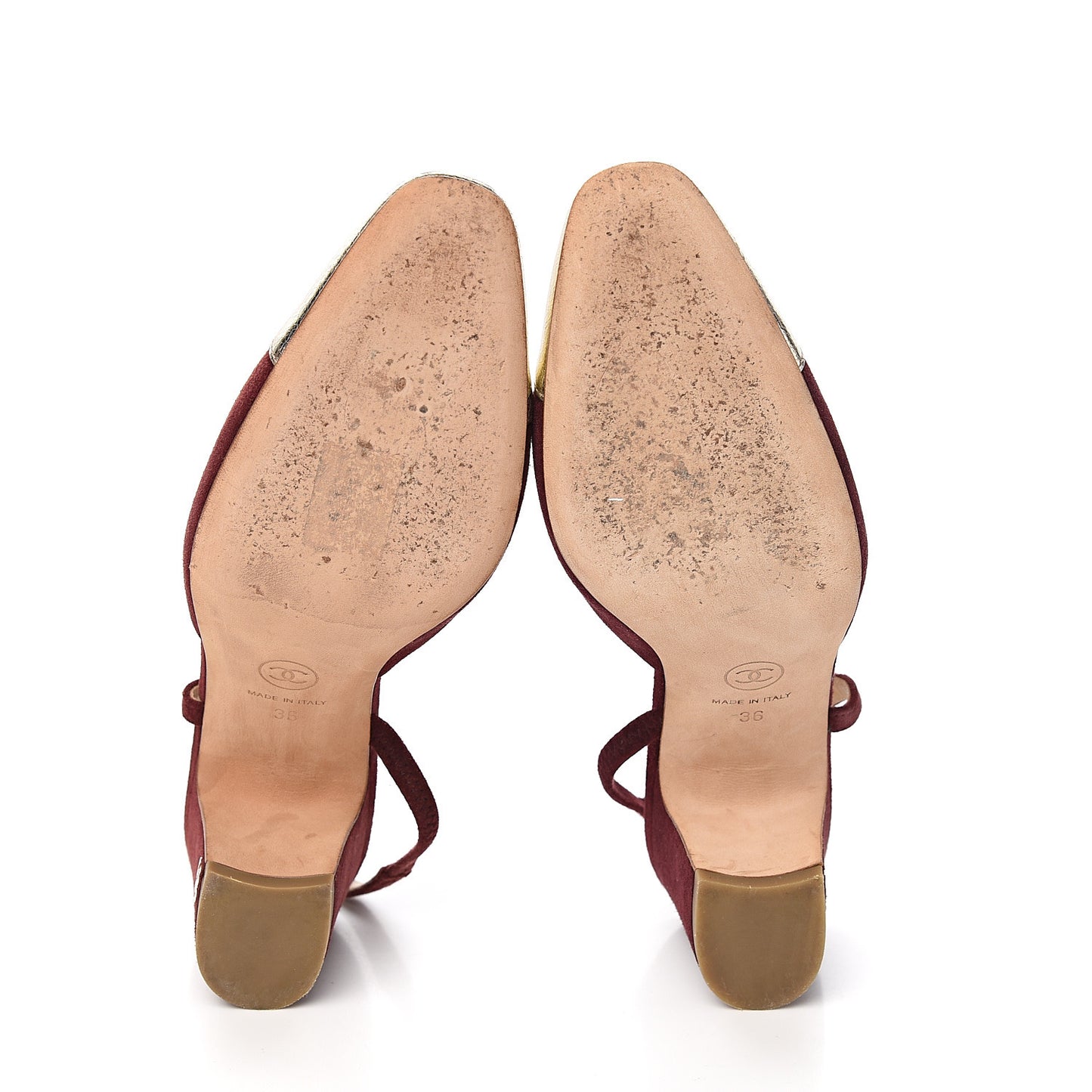 Kid Suede Metallic Lambskin Cap Toe CC Slingback Pumps 36 Burgundy Gold