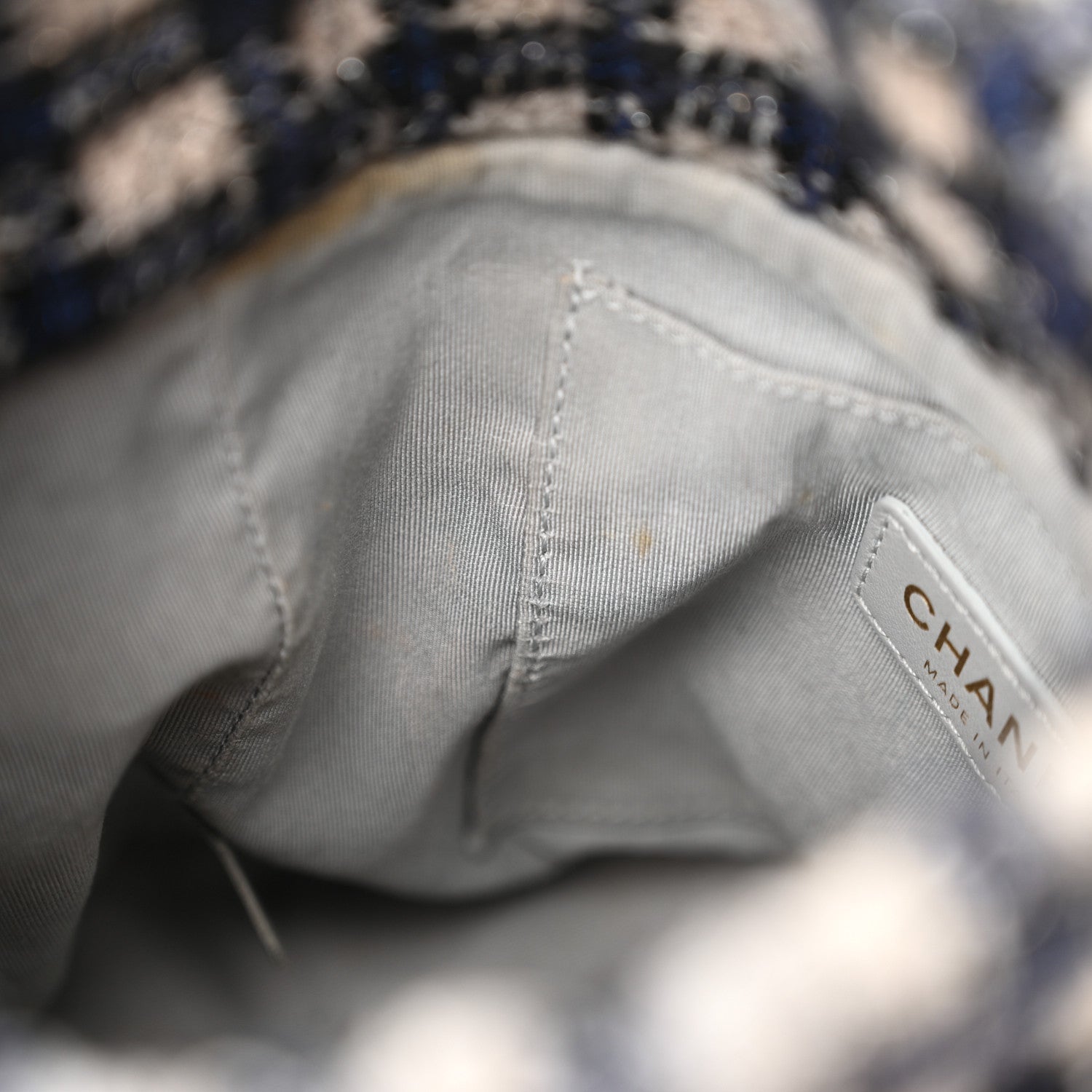 Chanel Calfskin Tweed Medium CC Chain Bucket Drawstring Bag Navy Blue Multicolor 12 of 13