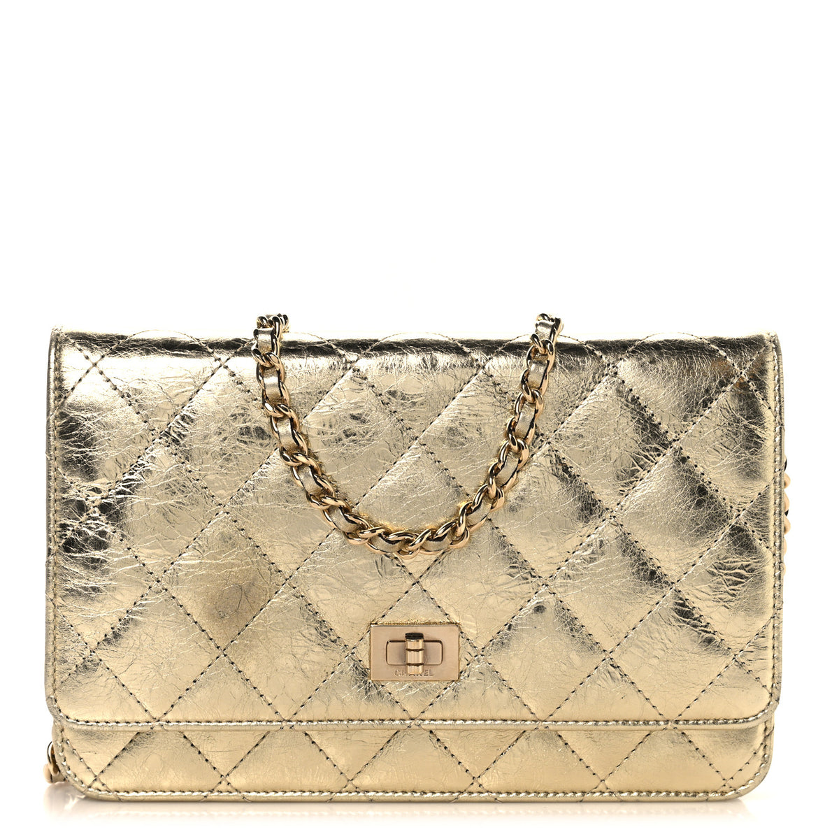 Chanel Metallic Aged Calfskin Quilted Reissue Wallet On Chain WOC Gold 1 of 12