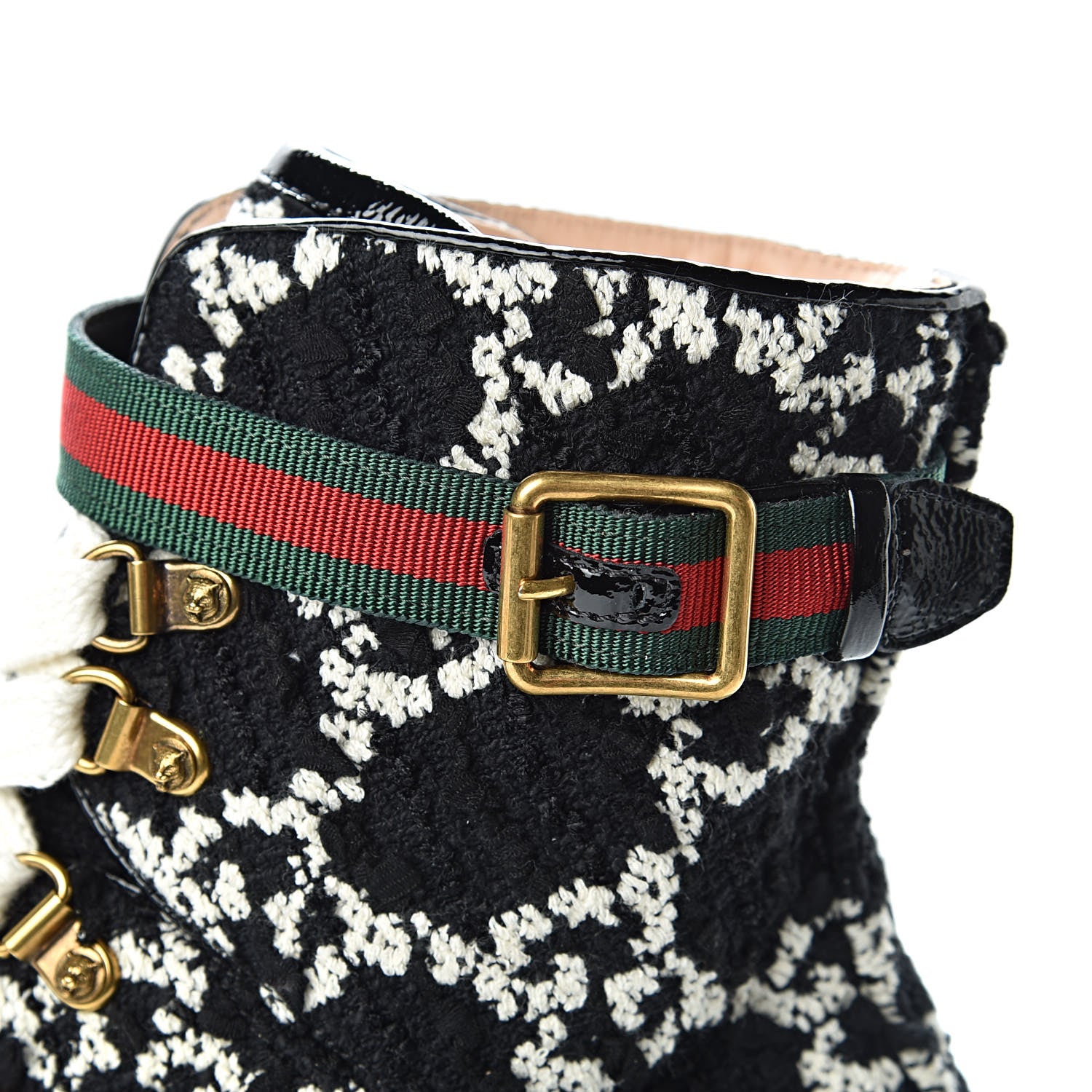Gucci Tweed GG Monogram Lace Up Combat Ankle Boots 40 Black 9 of 10
