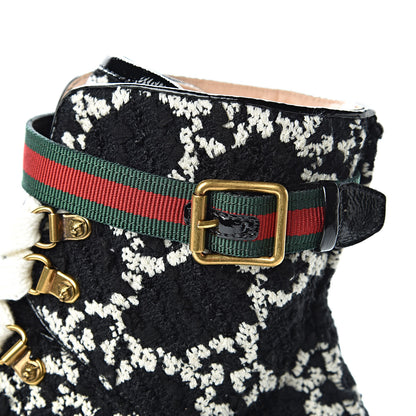 Gucci Tweed GG Monogram Lace Up Combat Ankle Boots 40 Black 9 of 10