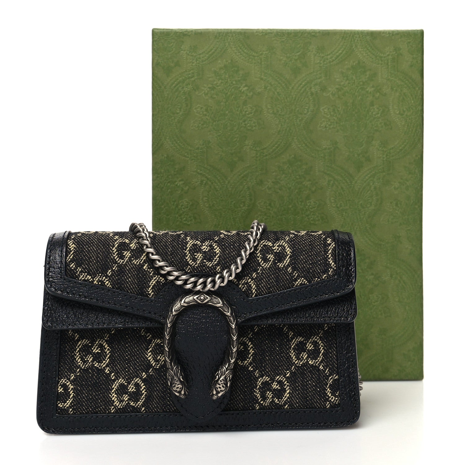 Gucci Jacquard Black Denim GG Monogram Super Mini Dionysus Shoulder Bag Black Ivory 10 of 10