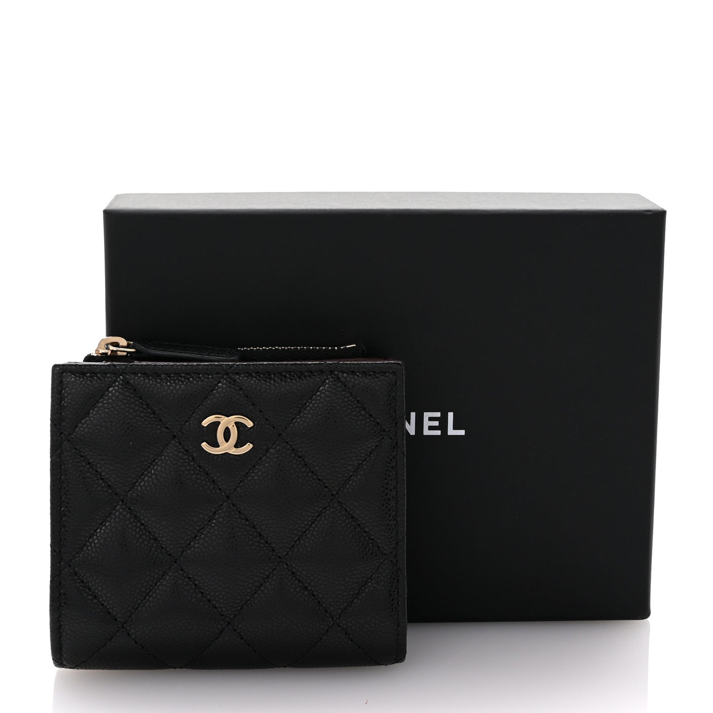 Caviar Quilted CC Zip Compact Wallet Black
