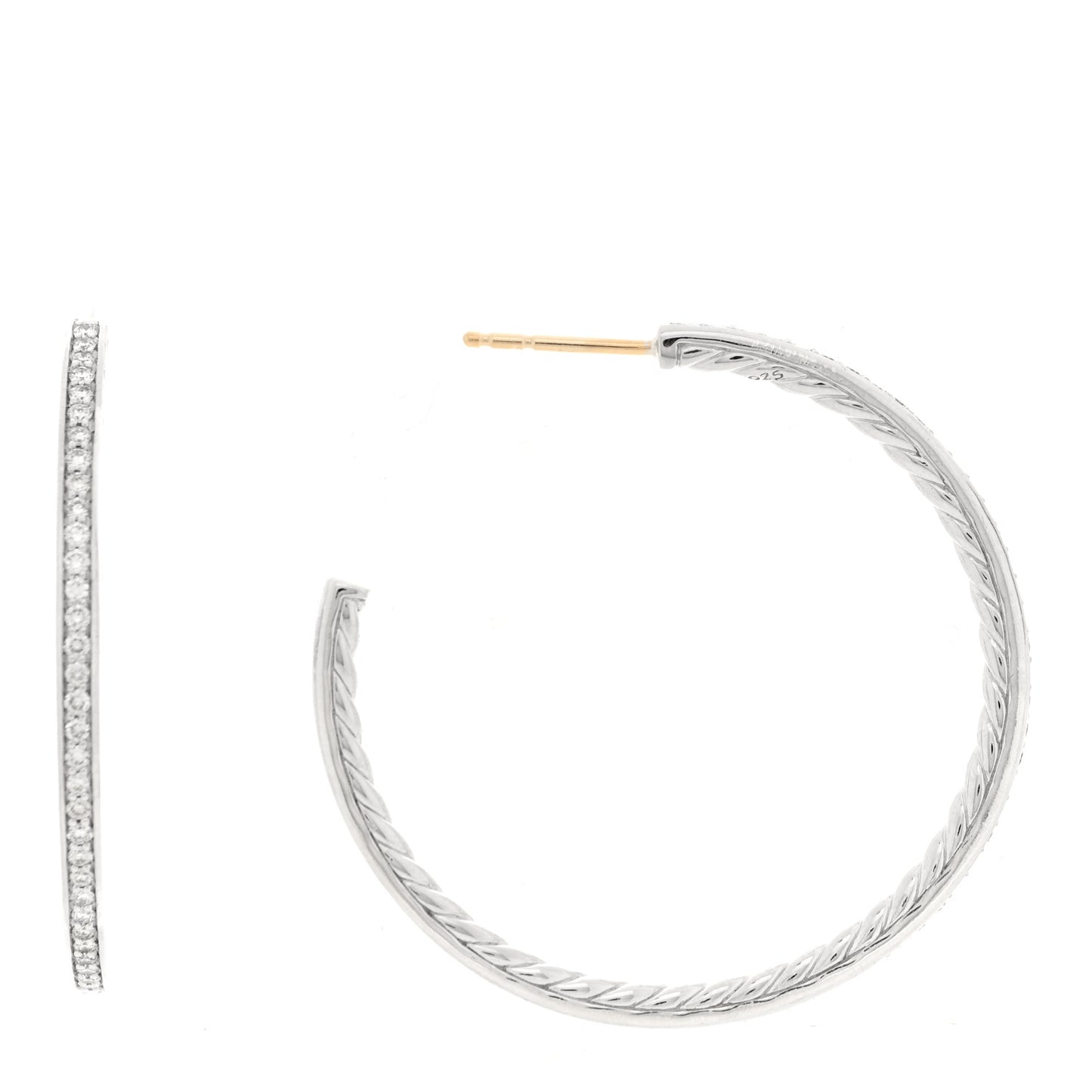 Sterling Silver Diamond 38mm Pave Hoop Earrings