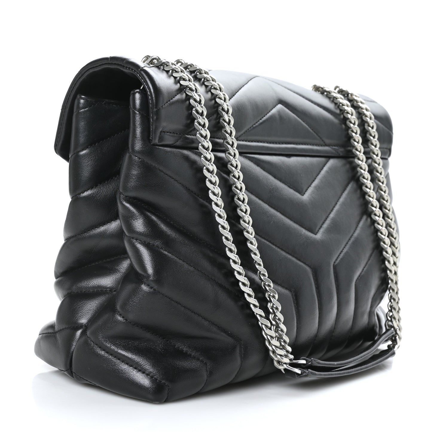 Calfskin Y Quilted Monogram Medium Loulou Chain Satchel Black