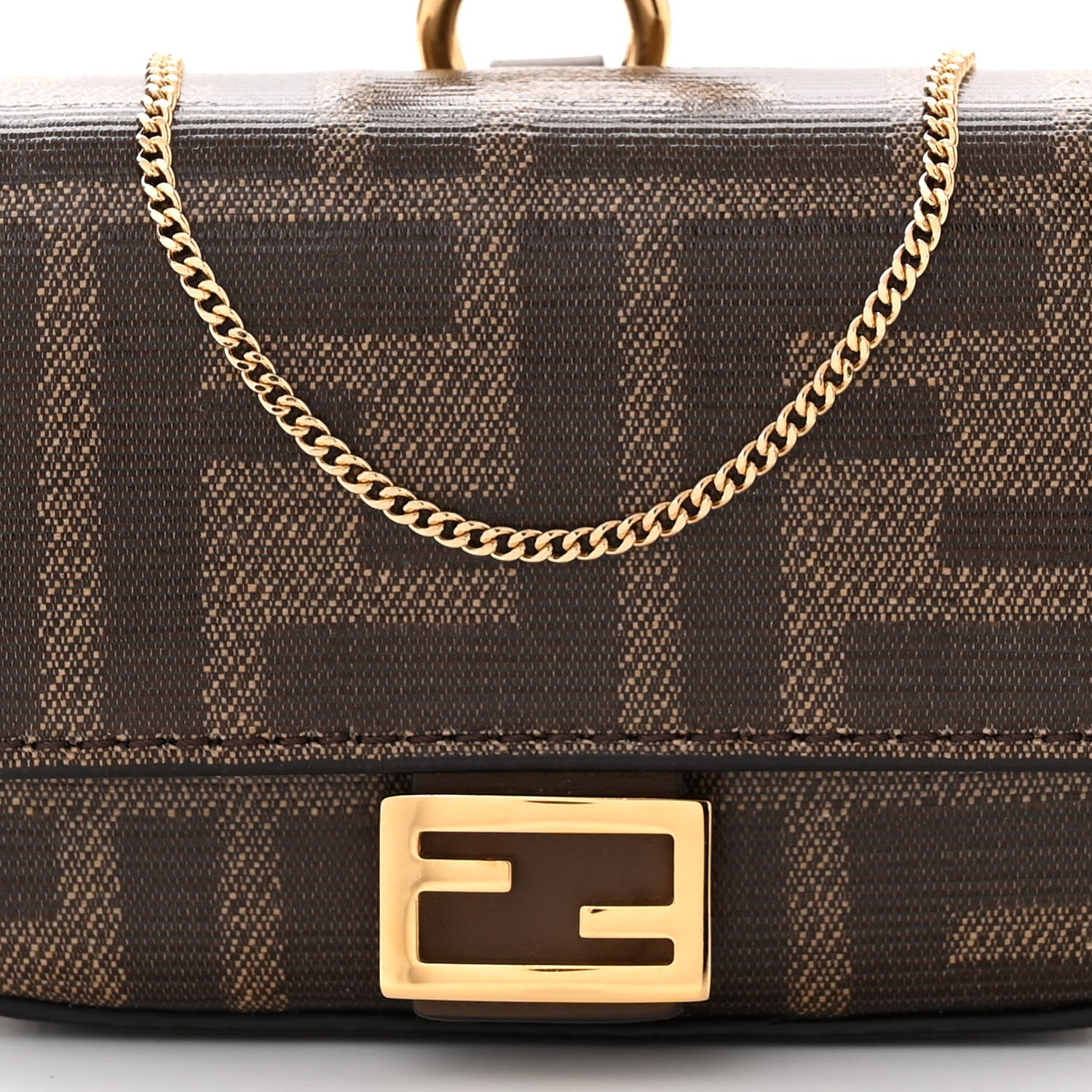 Fendi Glazed Fabric FF 1974 Nano Baguette Charm Mogano Panna 8 of 11