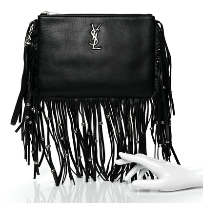 Saint Laurent Calfskin Monogram Fringe Pouch Black 2 of 10