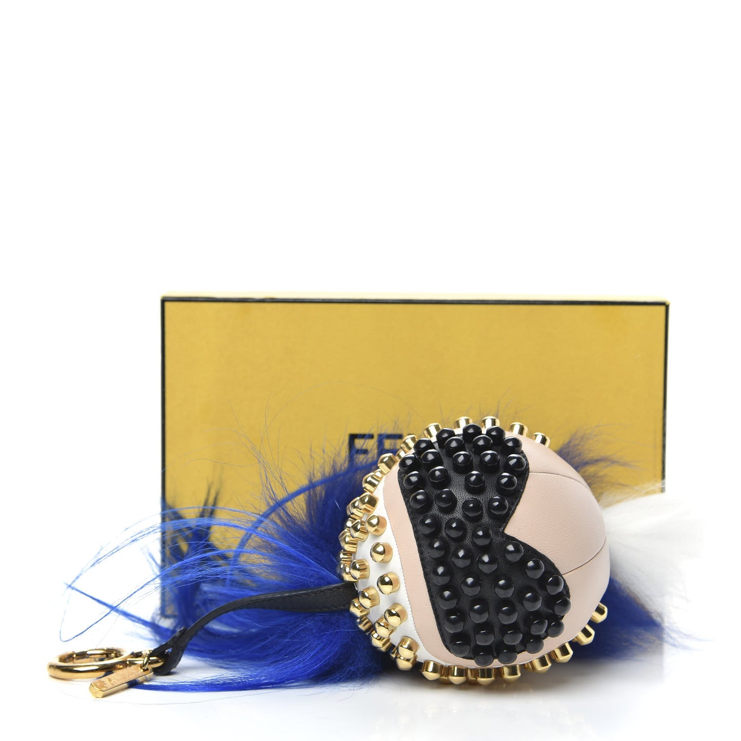 Shiny Nappa Goat Fox Fur Studded Punkito Karlito Bag Charm White Black Blue Neon