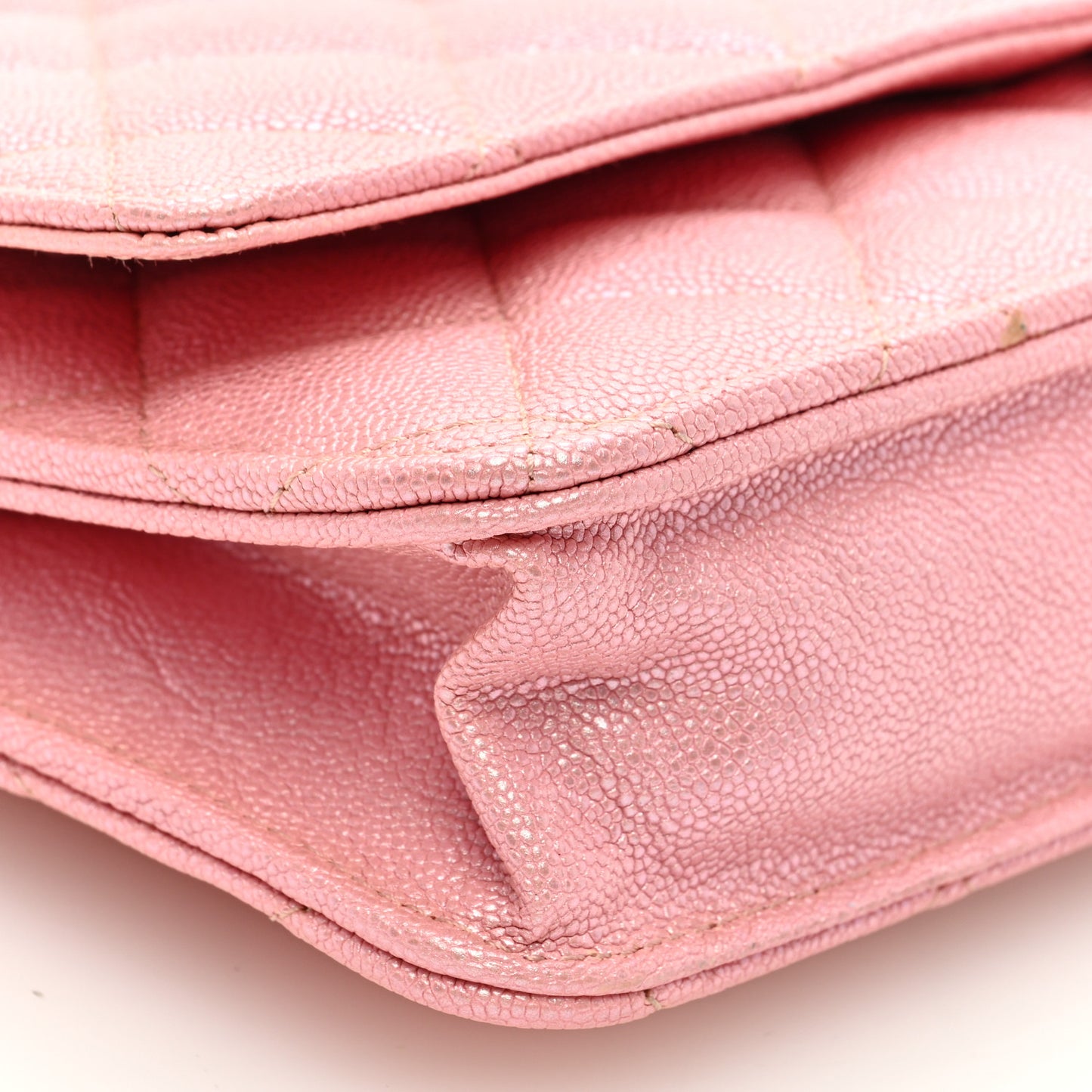 Iridescent Caviar Quilted Wallet on Chain WOC Rose Pink