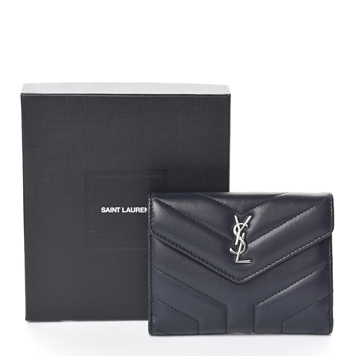 Lambskin Y Quilted Monogram Compact Loulou Wallet Deep Marine
