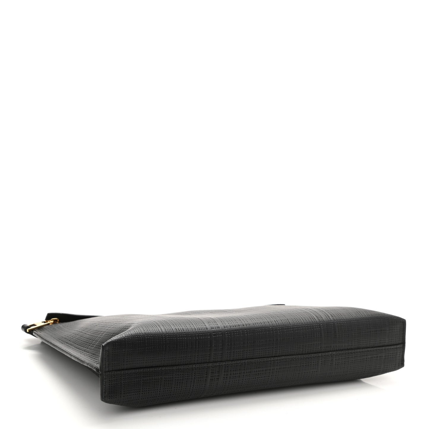 Calfskin Linen Embossed Large T Pouch Black