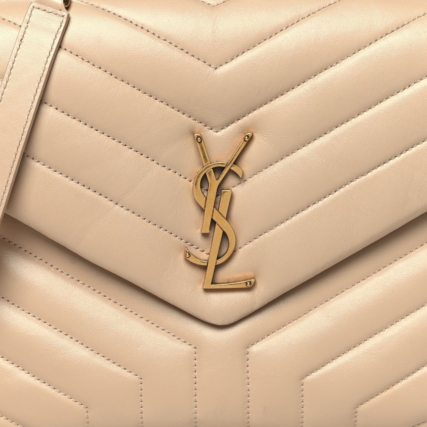 Saint Laurent Calfskin Y Quilted Monogram Medium Loulou Chain Satchel Nude Powder 9 of 12