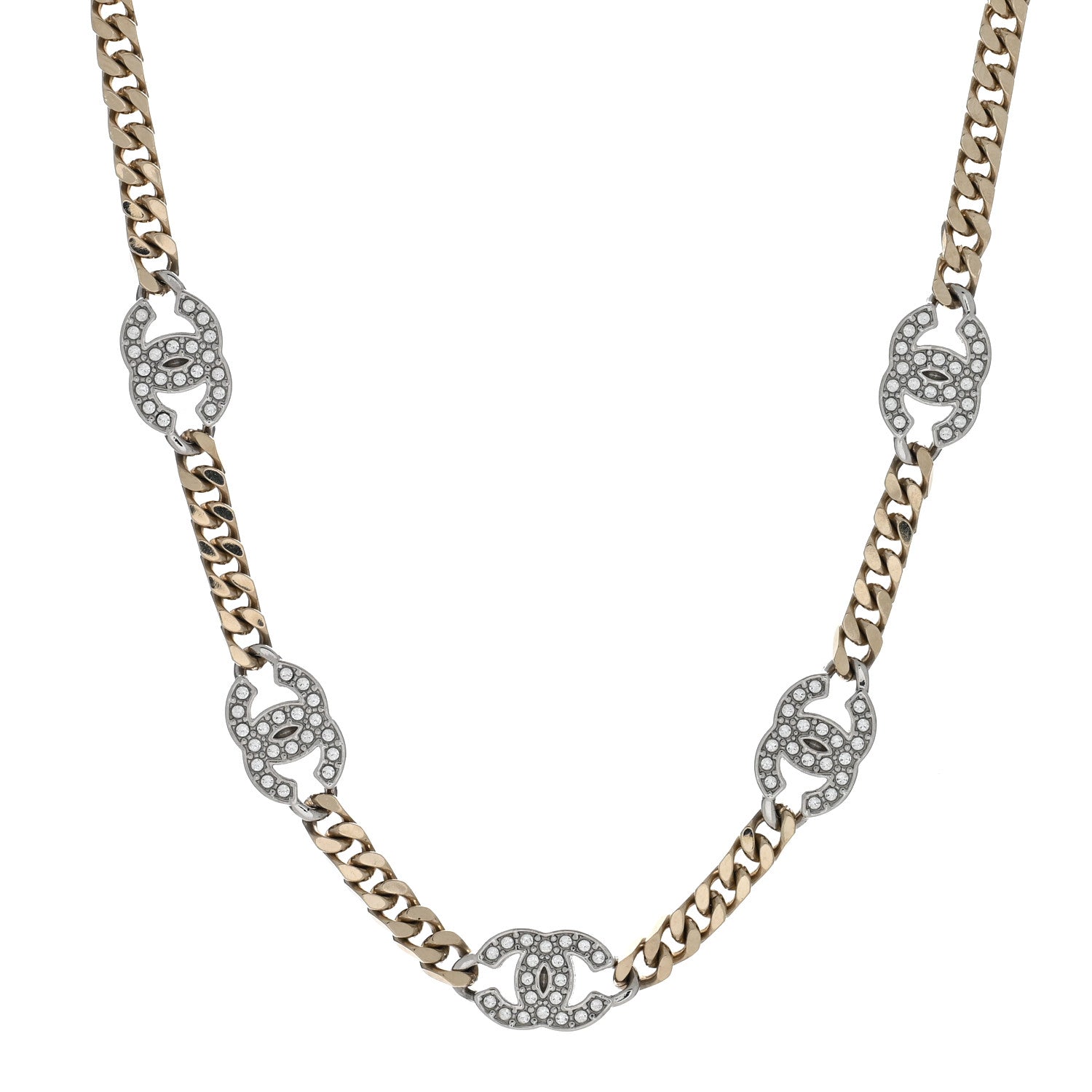 Chanel Crystal Chain CC Necklace Gold Silver 1 of 4
