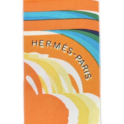 Hermes Silk Brides De Gala Shadow Twilly Orange Jaune Turquoise 2 of 4