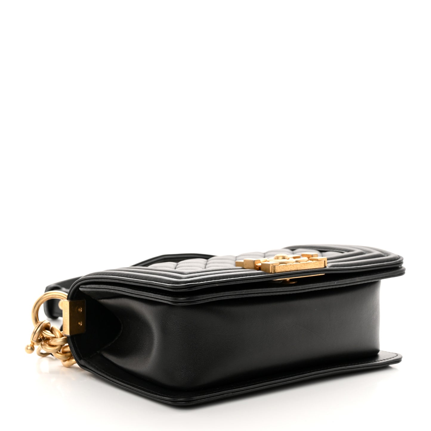 Calfskin Small Boy Logo Top Handle Flap Black