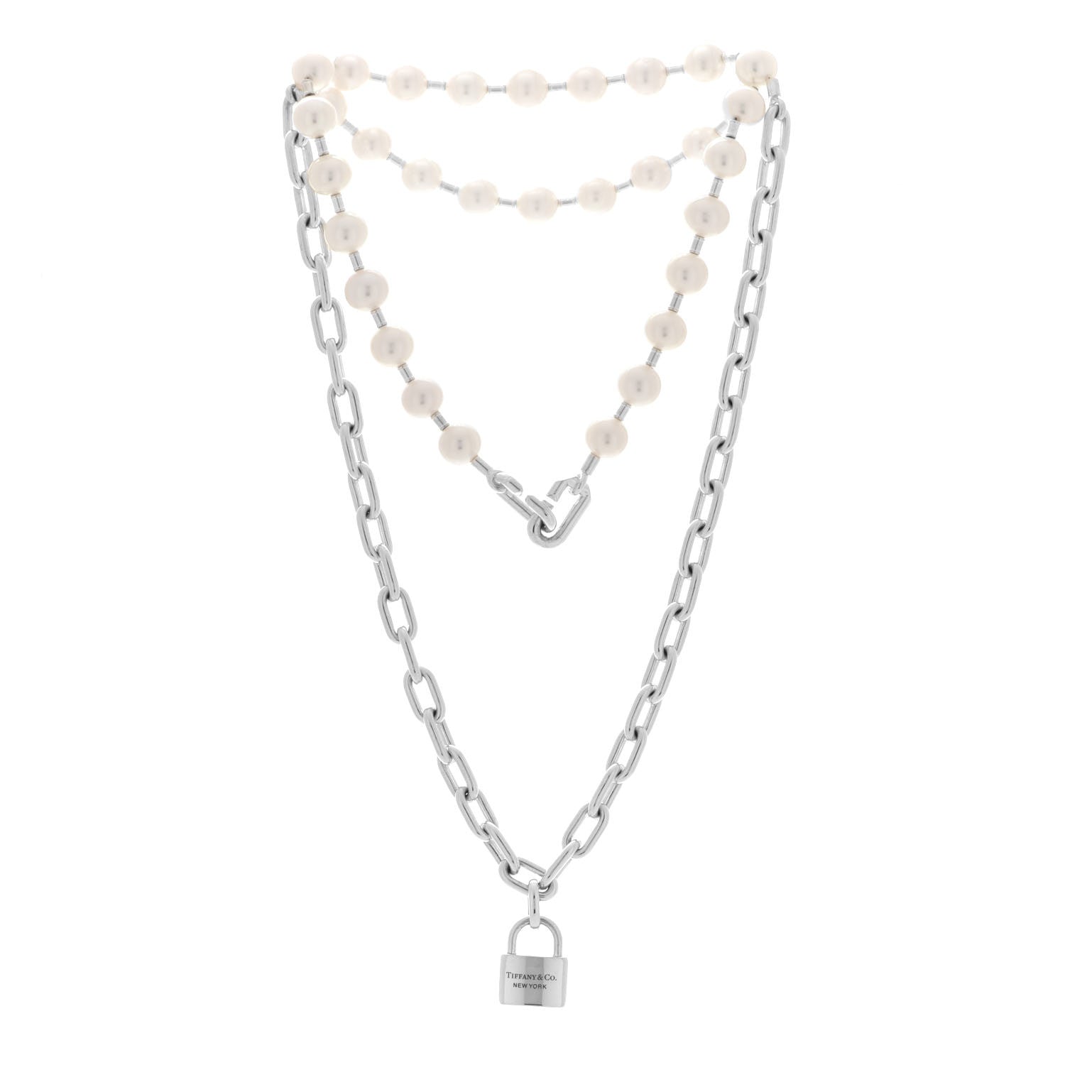 Tiffany Sterling Silver Pearl HardWear Lock Necklace 3 of 6