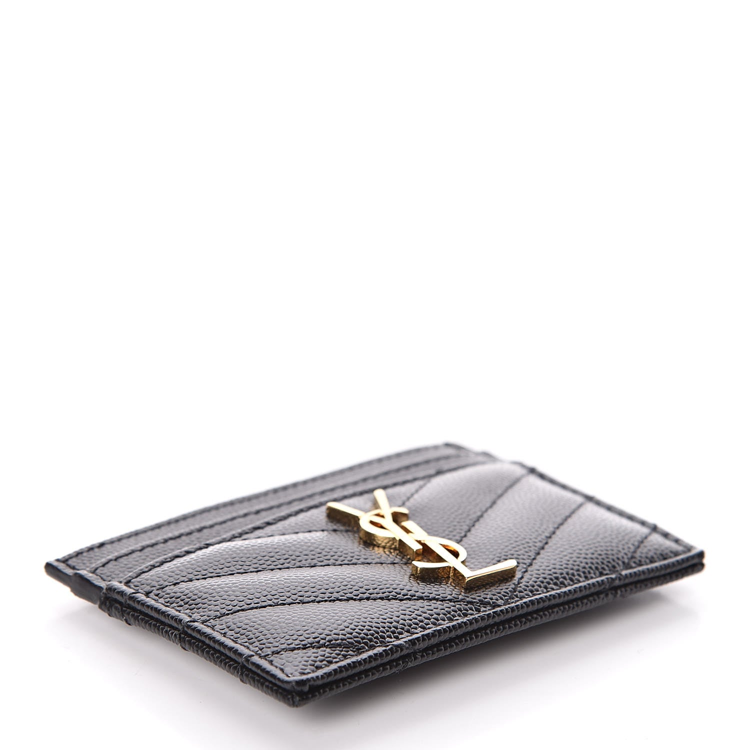 Saint Laurent Grain De Poudre Matelasse Chevron Monogram Credit Card Case Black 4 of 8