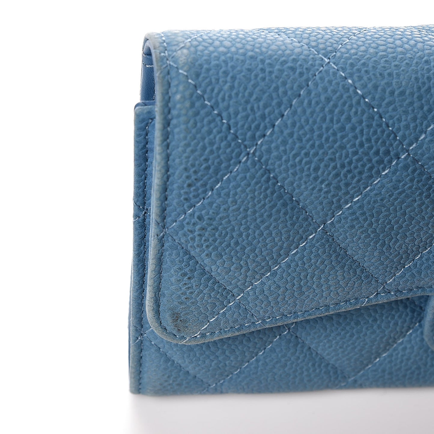 Iridescent Caviar Quilted Large Flap Wallet Blue