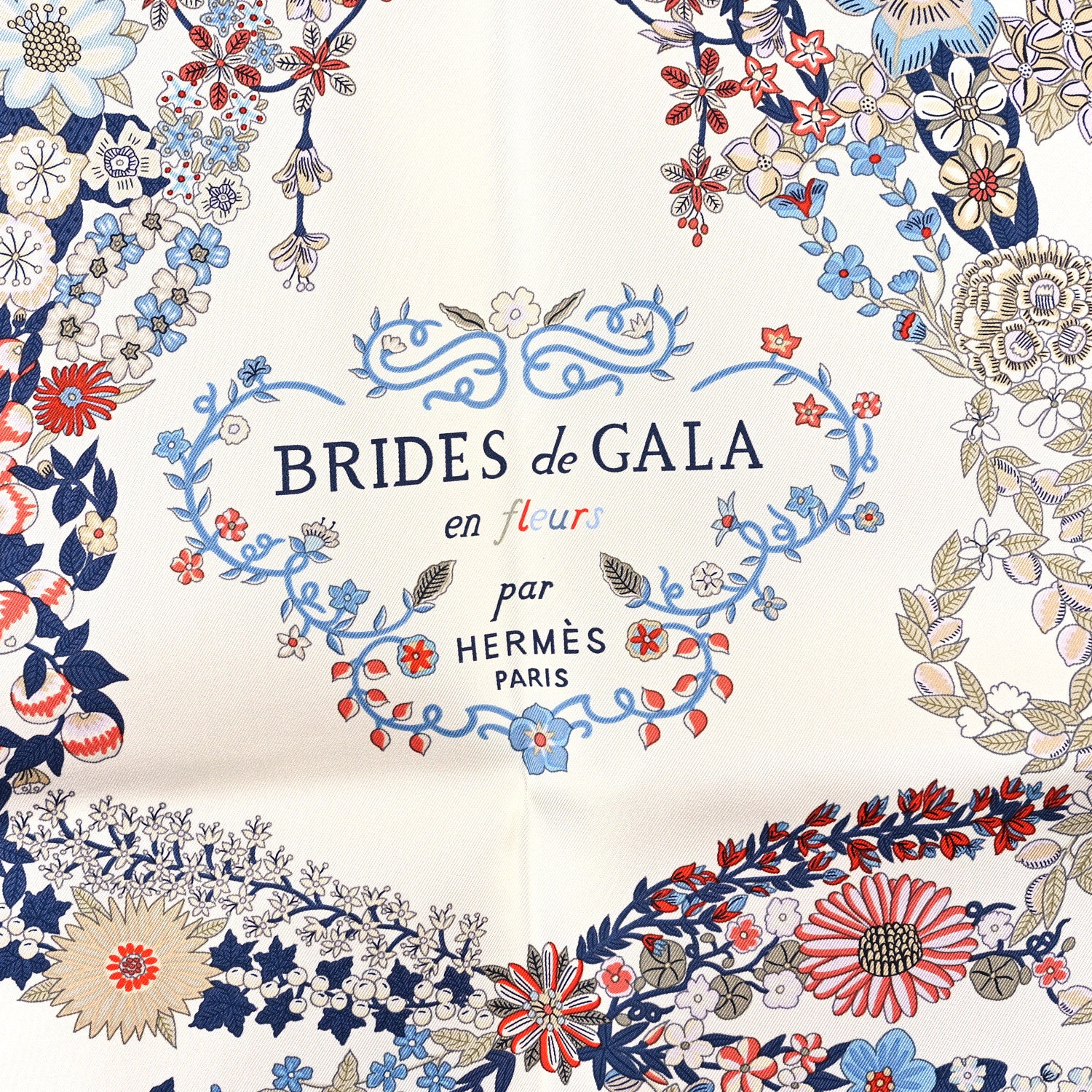 Hermes Silk Brides De Gala En Fleurs Scarf 90 Sable White Blue Sable White Blue 2 of 3