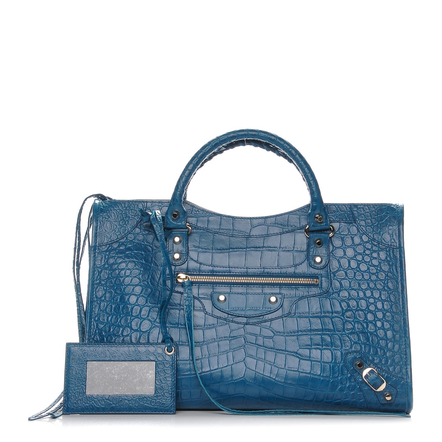 Calfskin Crocodile Embossed Classic Gold Hardware City Bleu Marine