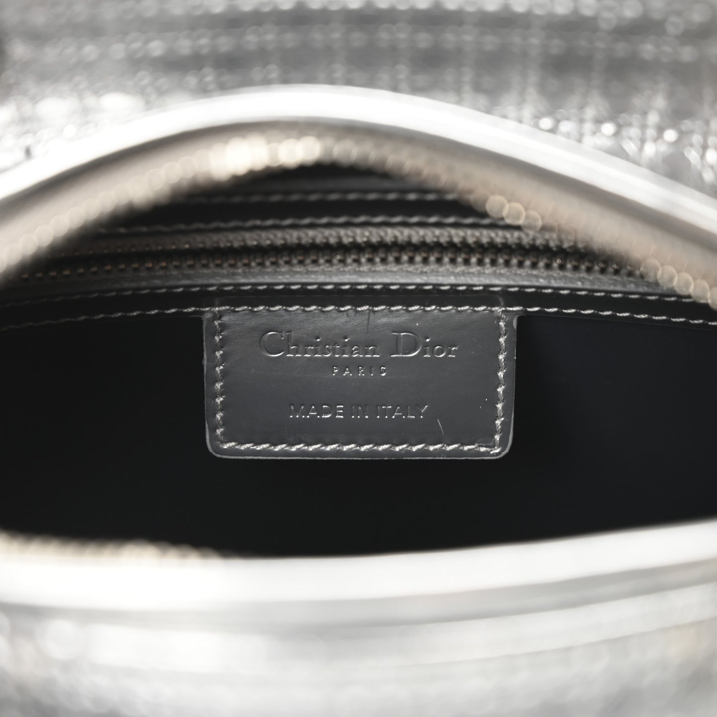 Metallic Patent Micro-Cannage Medium Lady Dior Silver