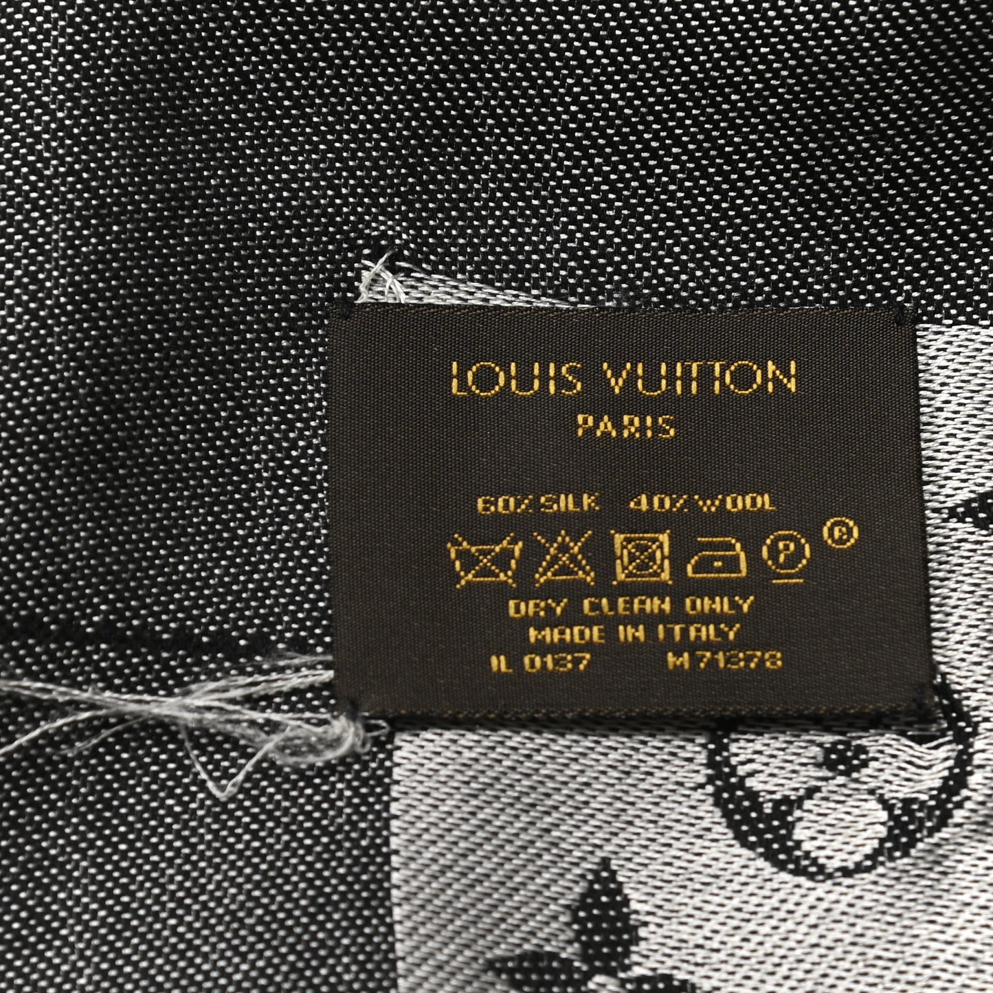 Wool Silk Monogram Denim Shawl Black