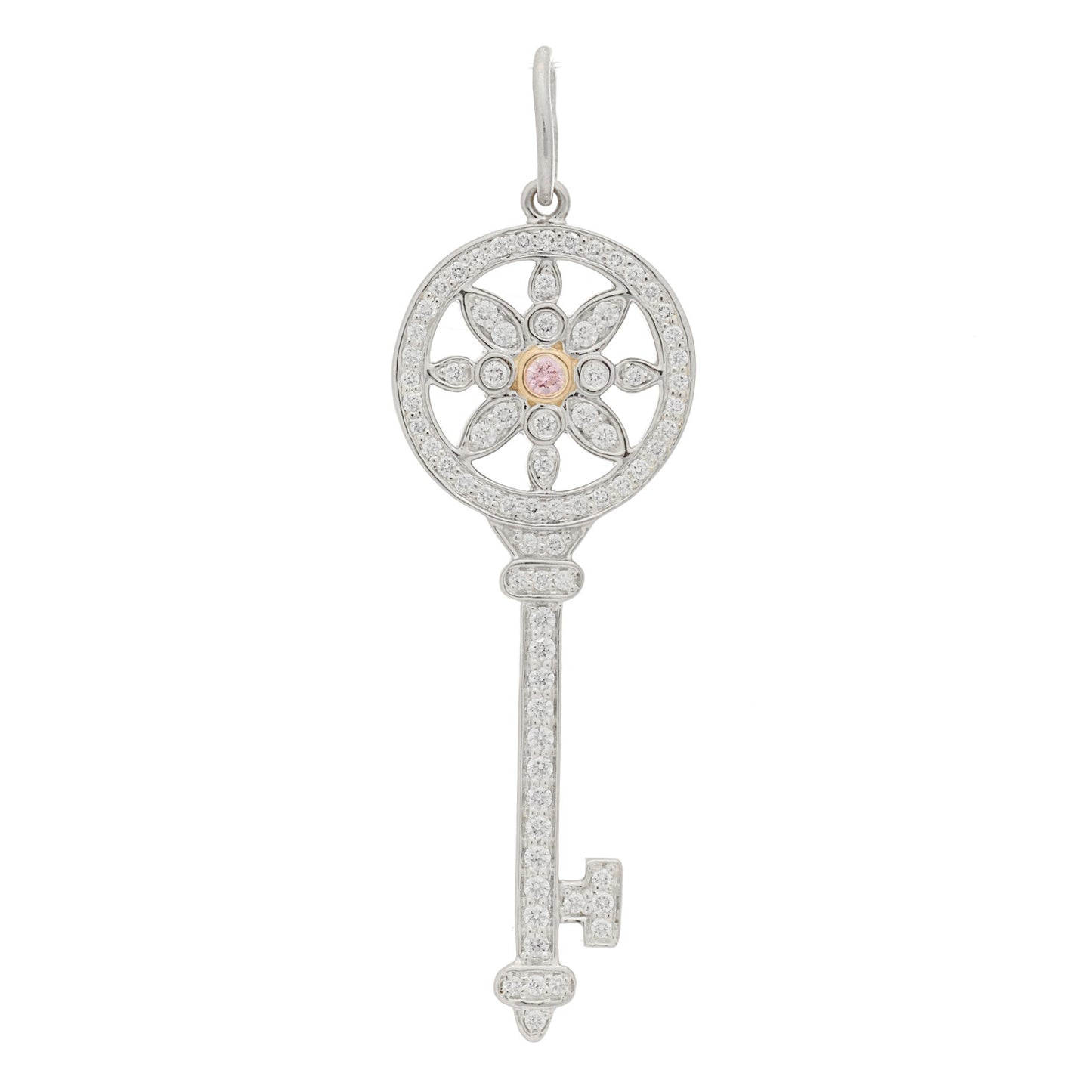 Platinum 18K Rose Gold Pink Diamond Daisy Key Pendant
