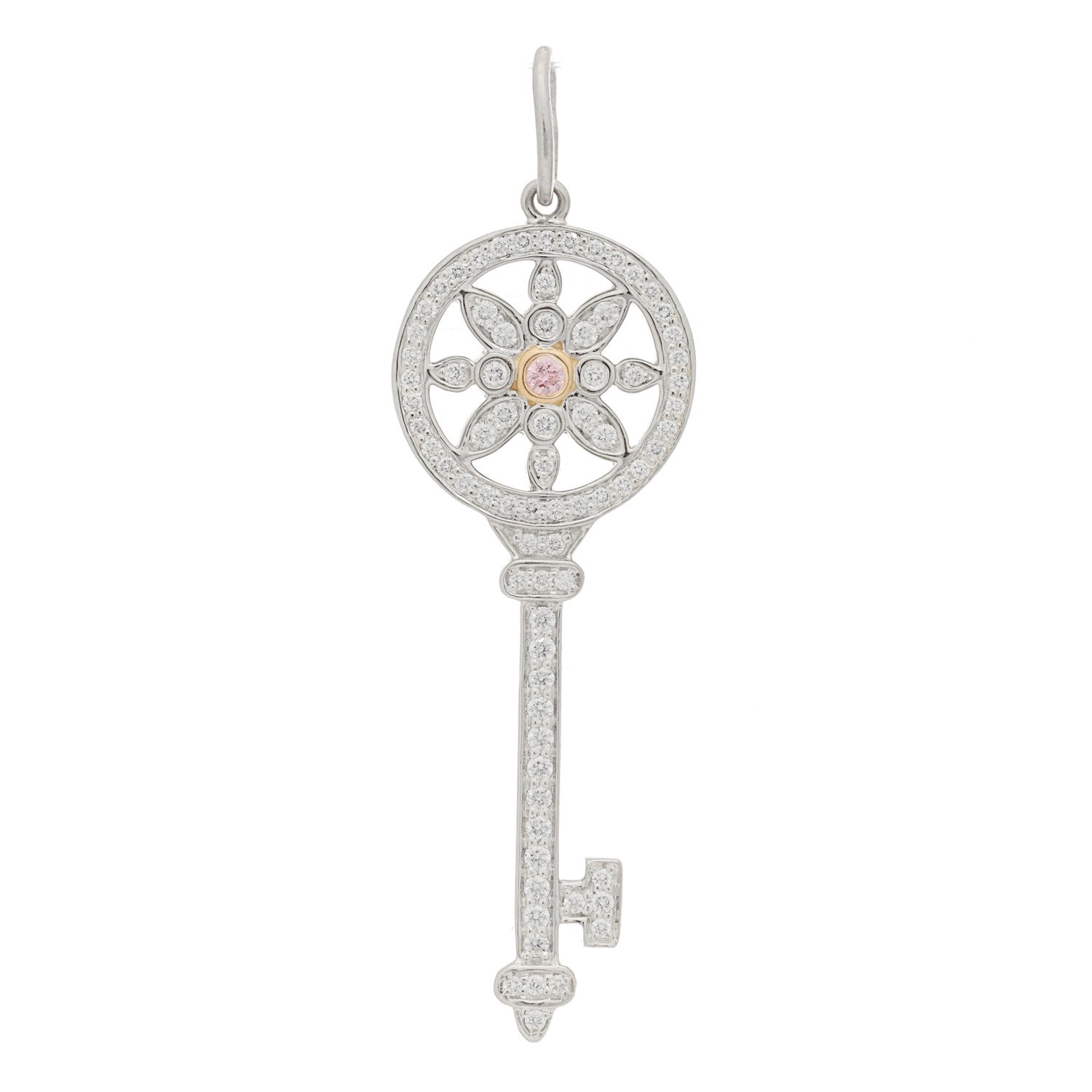 Tiffany Platinum 18K Rose Gold Pink Diamond Daisy Key Pendant 1 of 4
