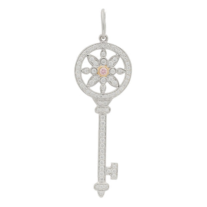 Tiffany Platinum 18K Rose Gold Pink Diamond Daisy Key Pendant 1 of 4
