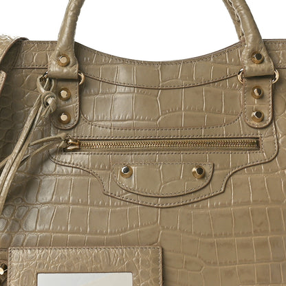 Balenciaga Calfskin Crocodile Embossed Classic Gold Hardware City Beige Latte 9 of 11