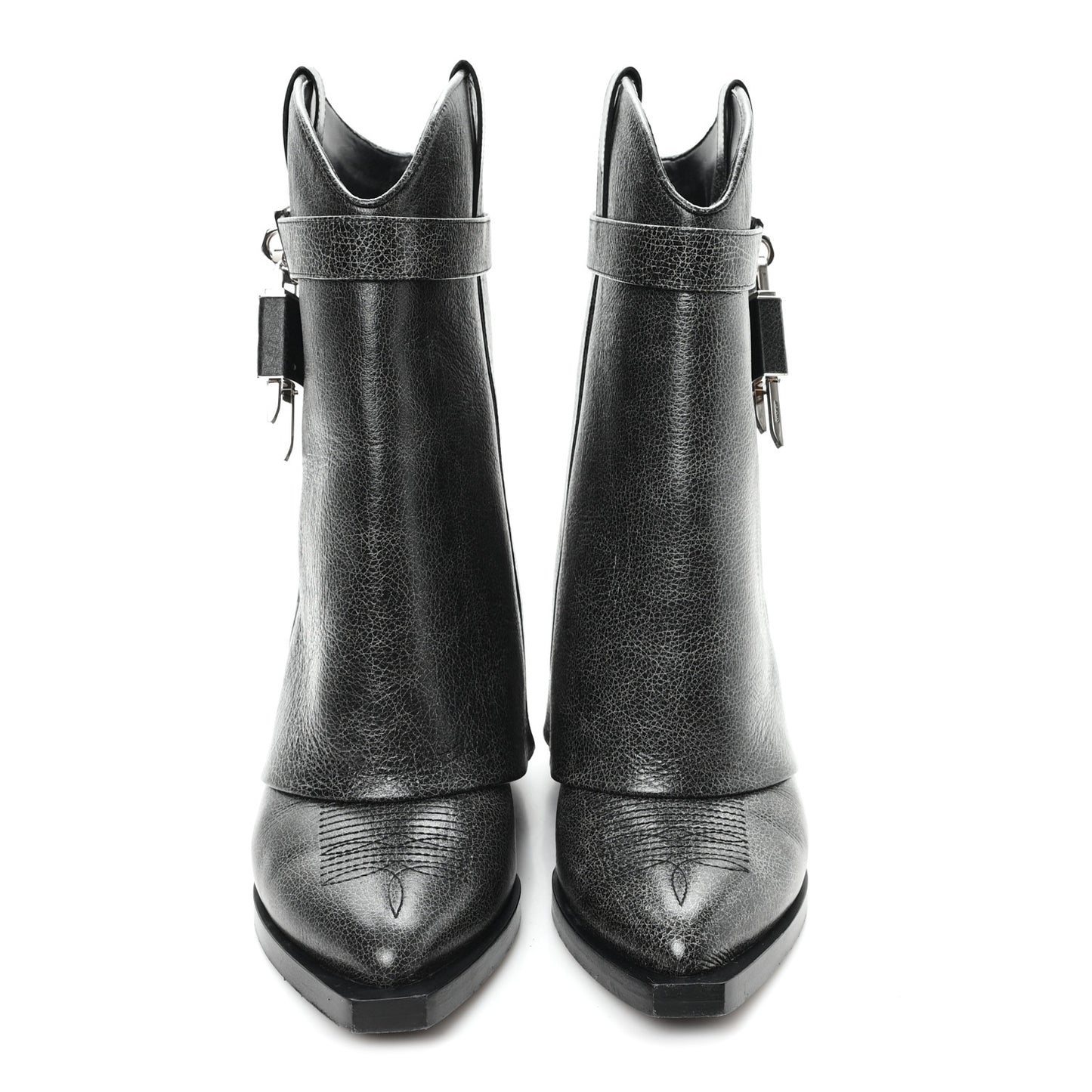 Aged Calfskin Cowboy Shark Lock Ankle Boots 39