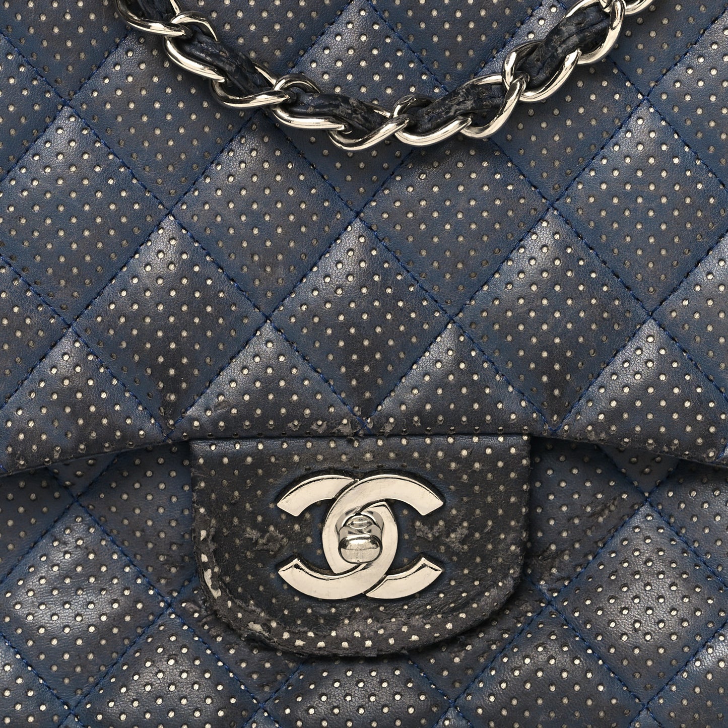Lambskin Perforated Jumbo Single Flap Blue