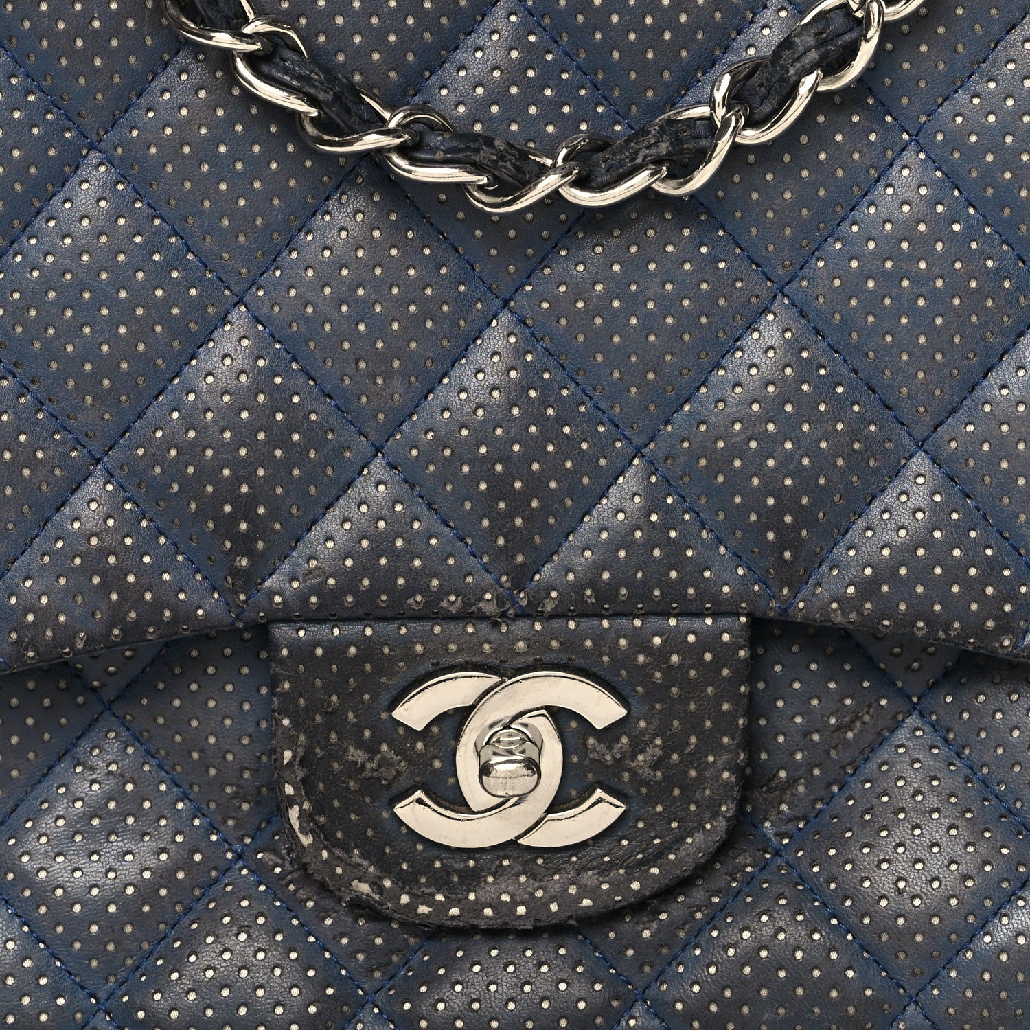 Chanel Lambskin Perforated Jumbo Single Flap Blue 8 of 19