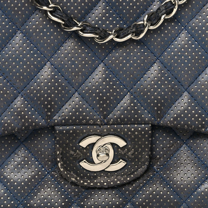 Chanel Lambskin Perforated Jumbo Single Flap Blue 8 of 19