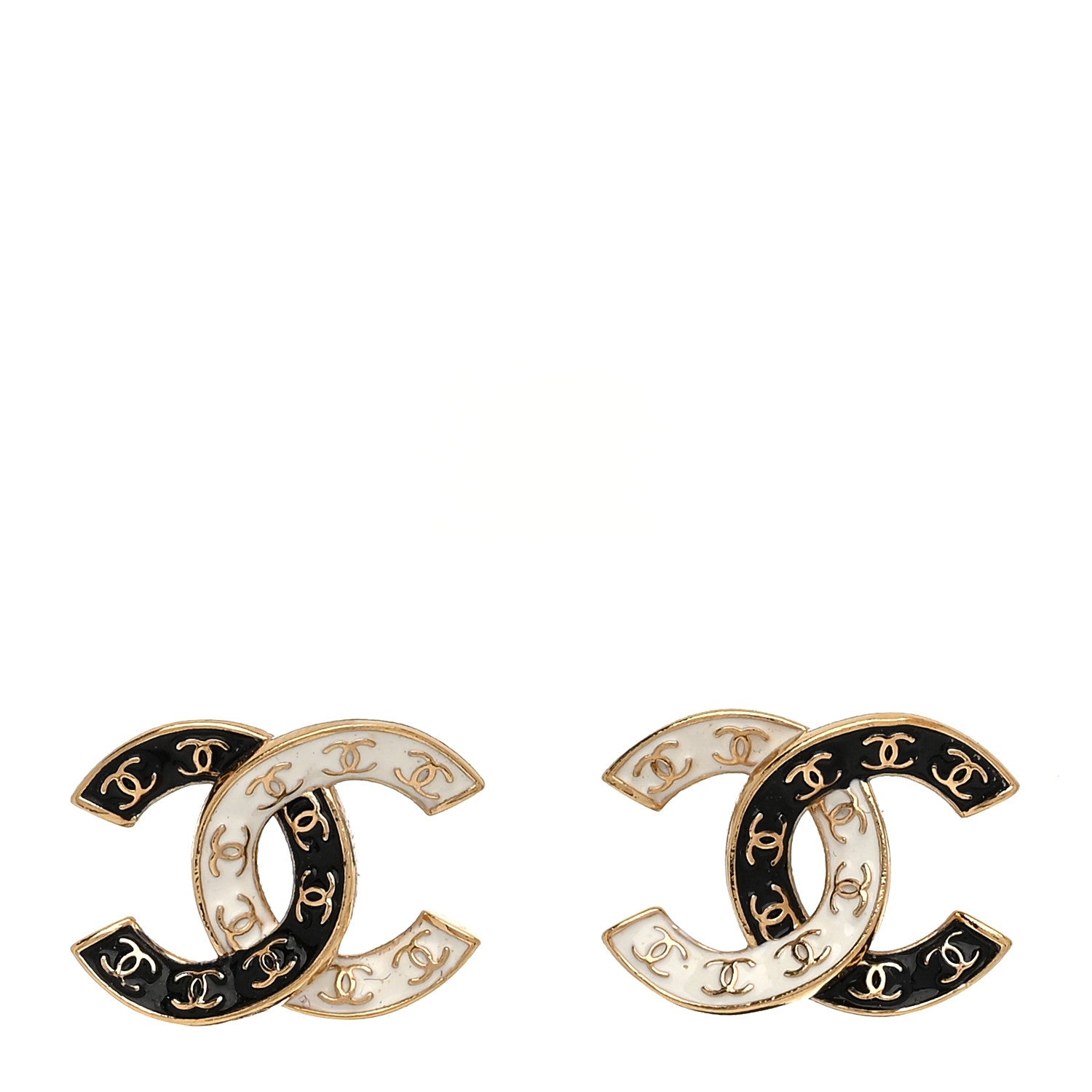 Chanel Enamel CC Logo Earrings Gold Black White 1 of 5